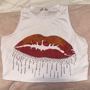 White rhinestone crop top